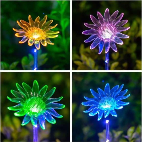 Solar Garden Stake Lights - Set of 3 Decorative Multi-Color Changing LED Flower - Picture 4 of 7